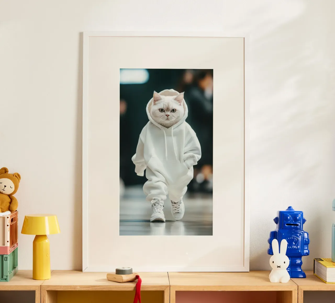 cat in white hoodie poster da huminity