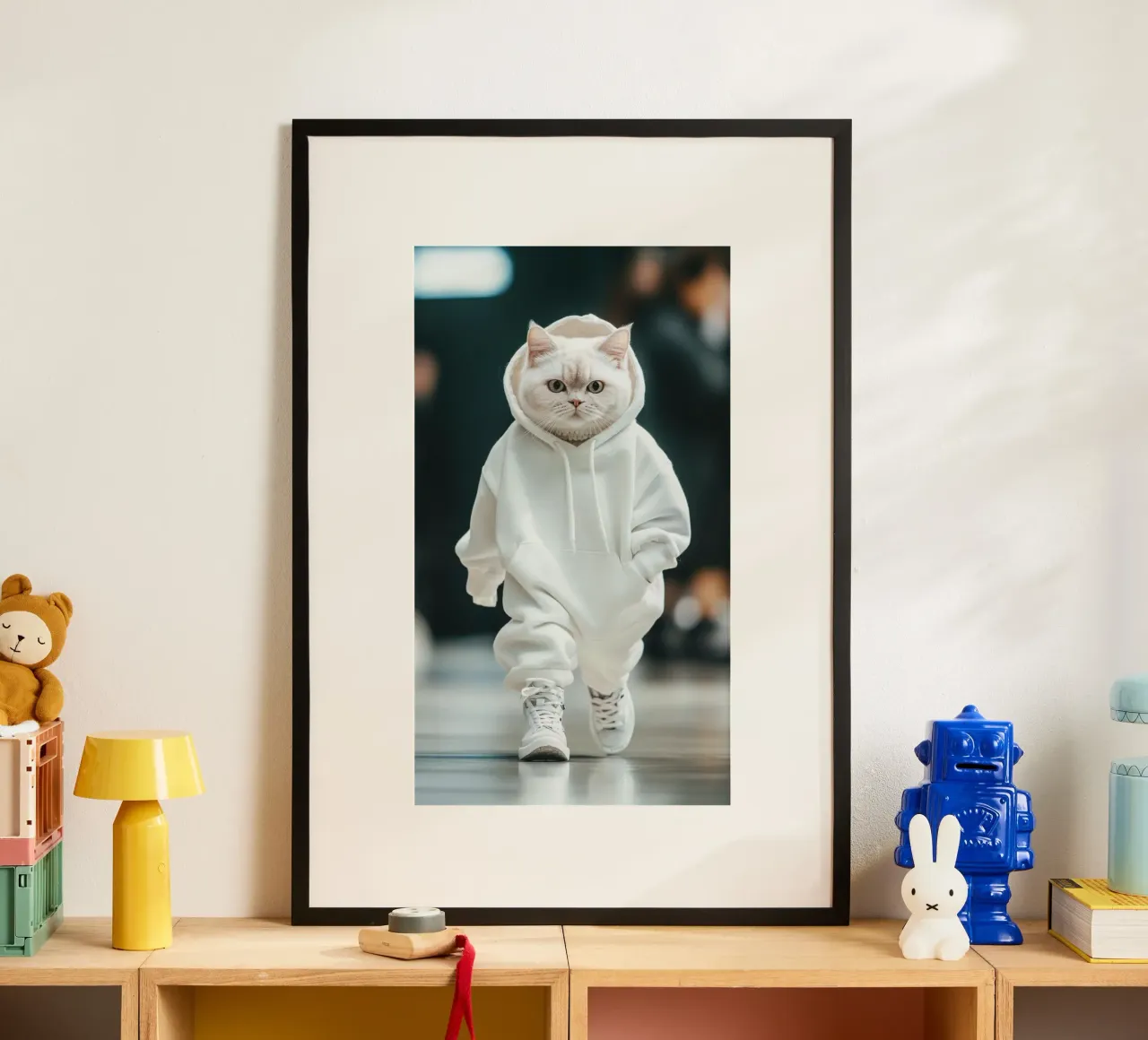 cat in white hoodie poster da huminity