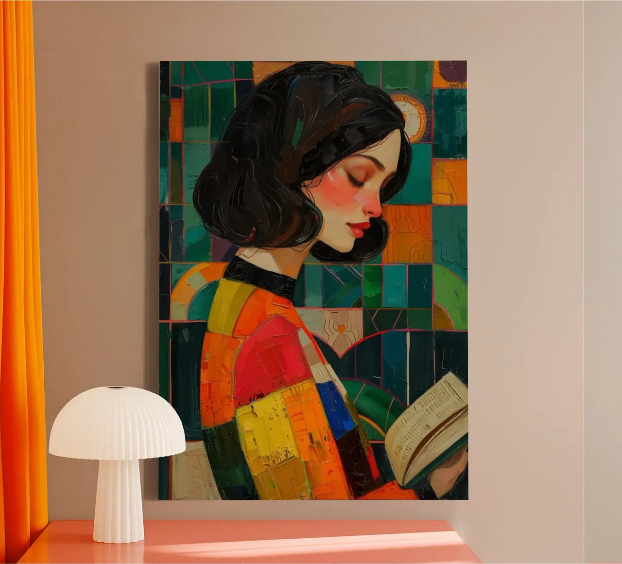 art the girl reading tela con Cornice a cassetta da huminity