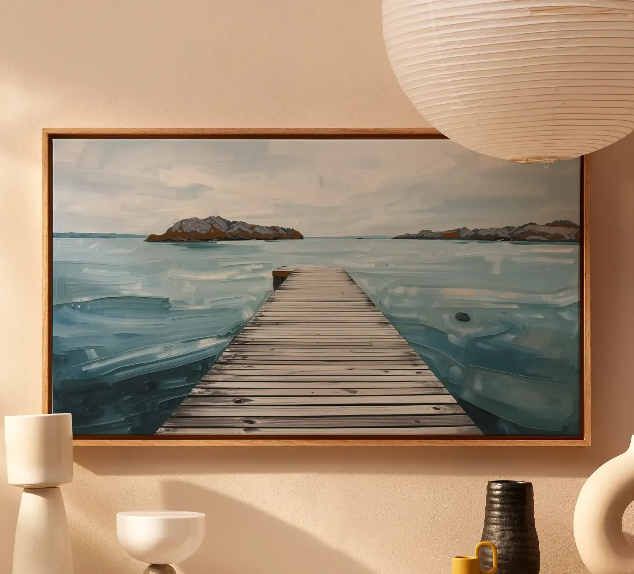 Am Steg – Ruhe am Wasser canvas with Floater frame by Grünkraftwerk