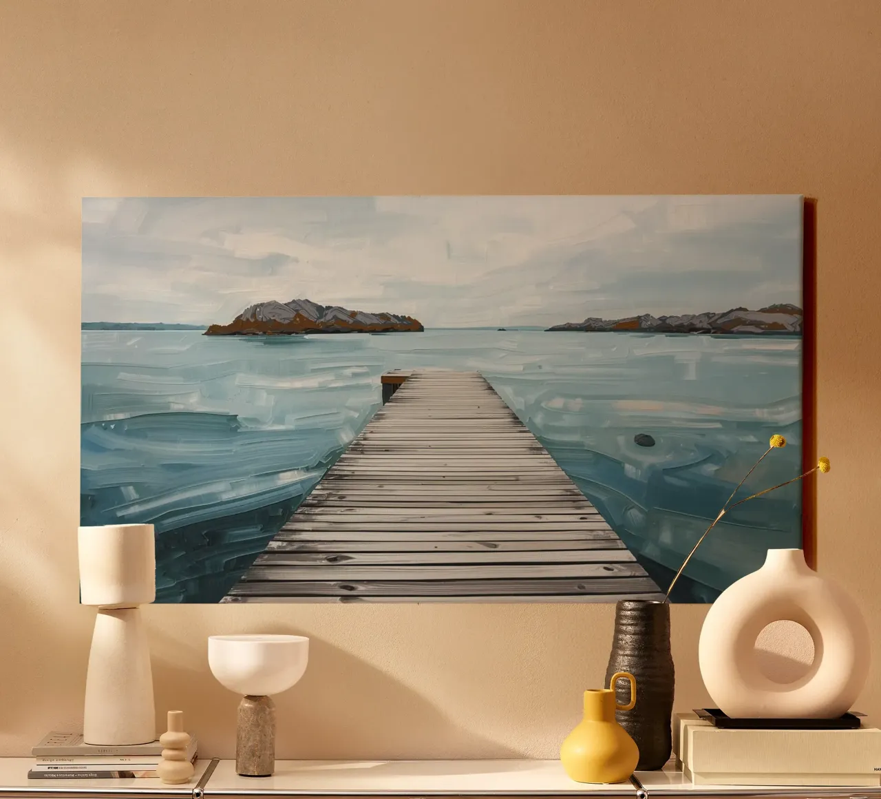 Am Steg – Ruhe am Wasser canvas with Floater frame by Grünkraftwerk