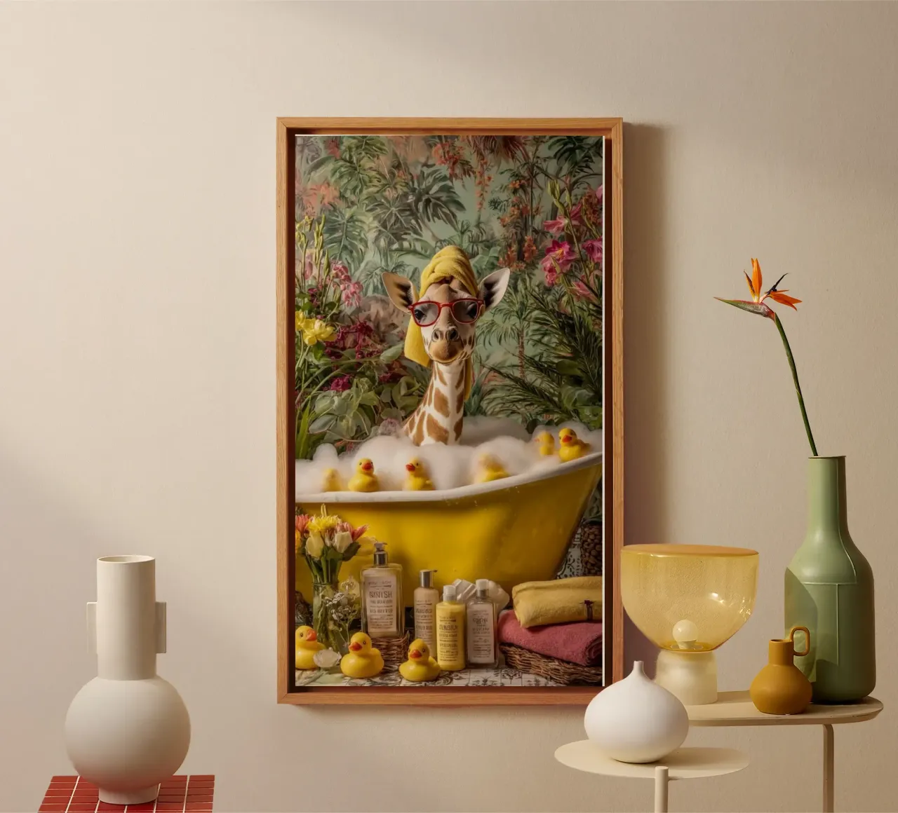 giraffe in bathtub tela con Cornice a cassetta da panada