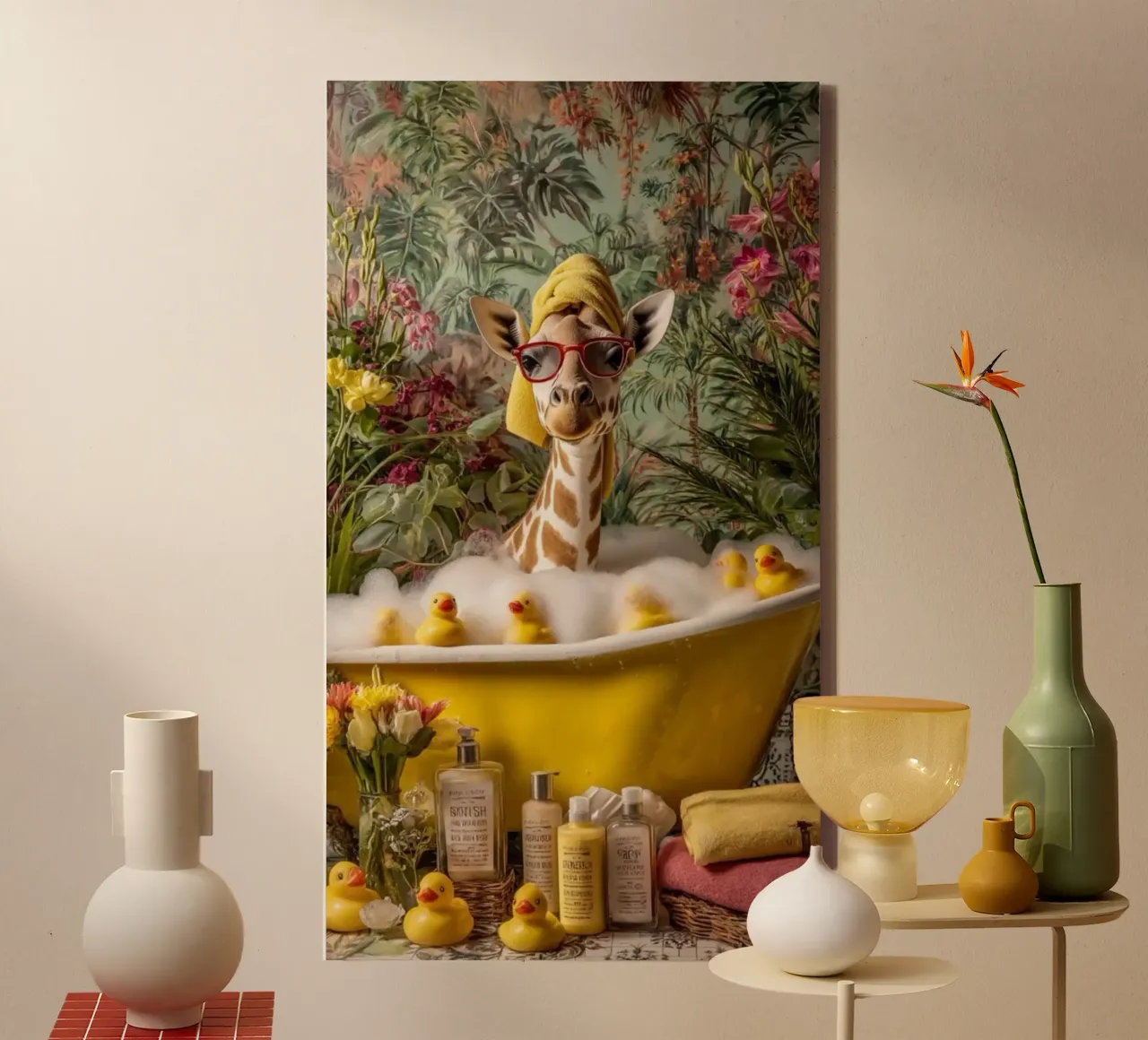 giraffe in bathtub tela con Cornice a cassetta da panada