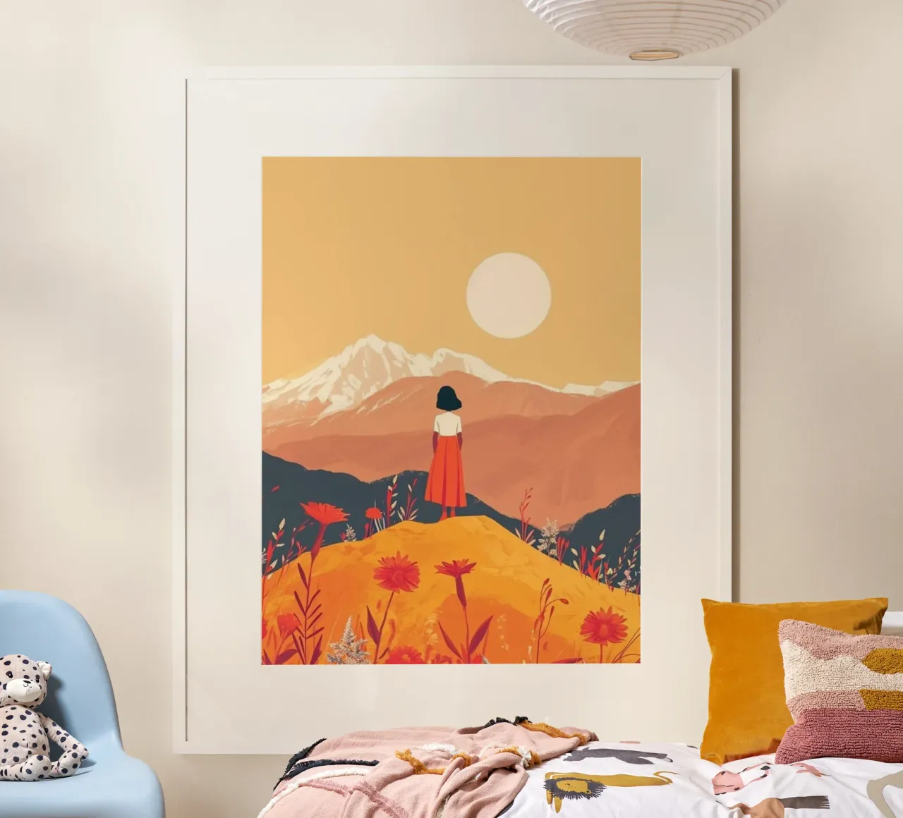 girl stand and viewing the sun poster con telaio in legno da huminity