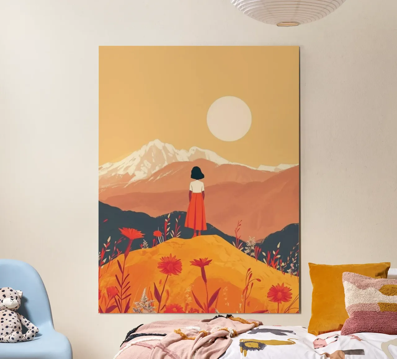 girl stand and viewing the sun poster con telaio in legno da huminity