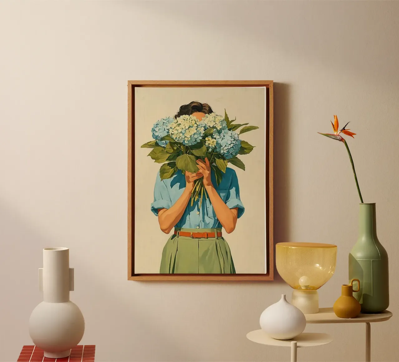 girl holding flower on face tela con Cornice a cassetta da panada