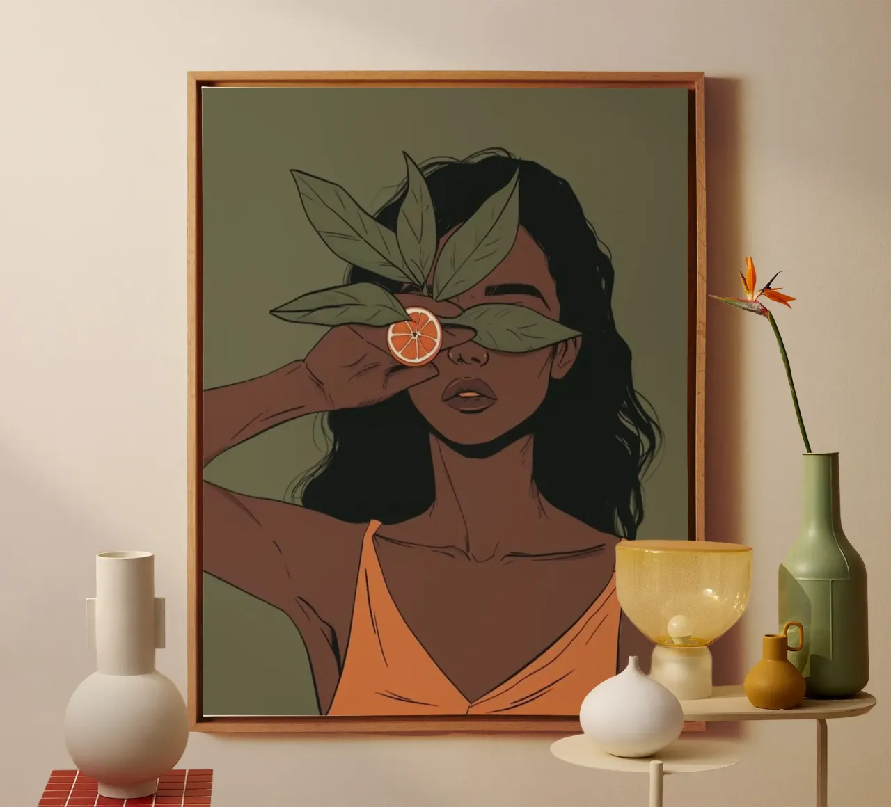 orange and leaf on eye canvas met Baklijst van huminity