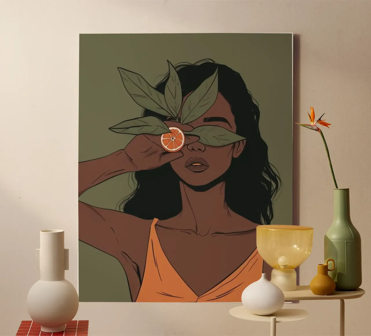 orange and leaf on eye canvas met Baklijst van huminity