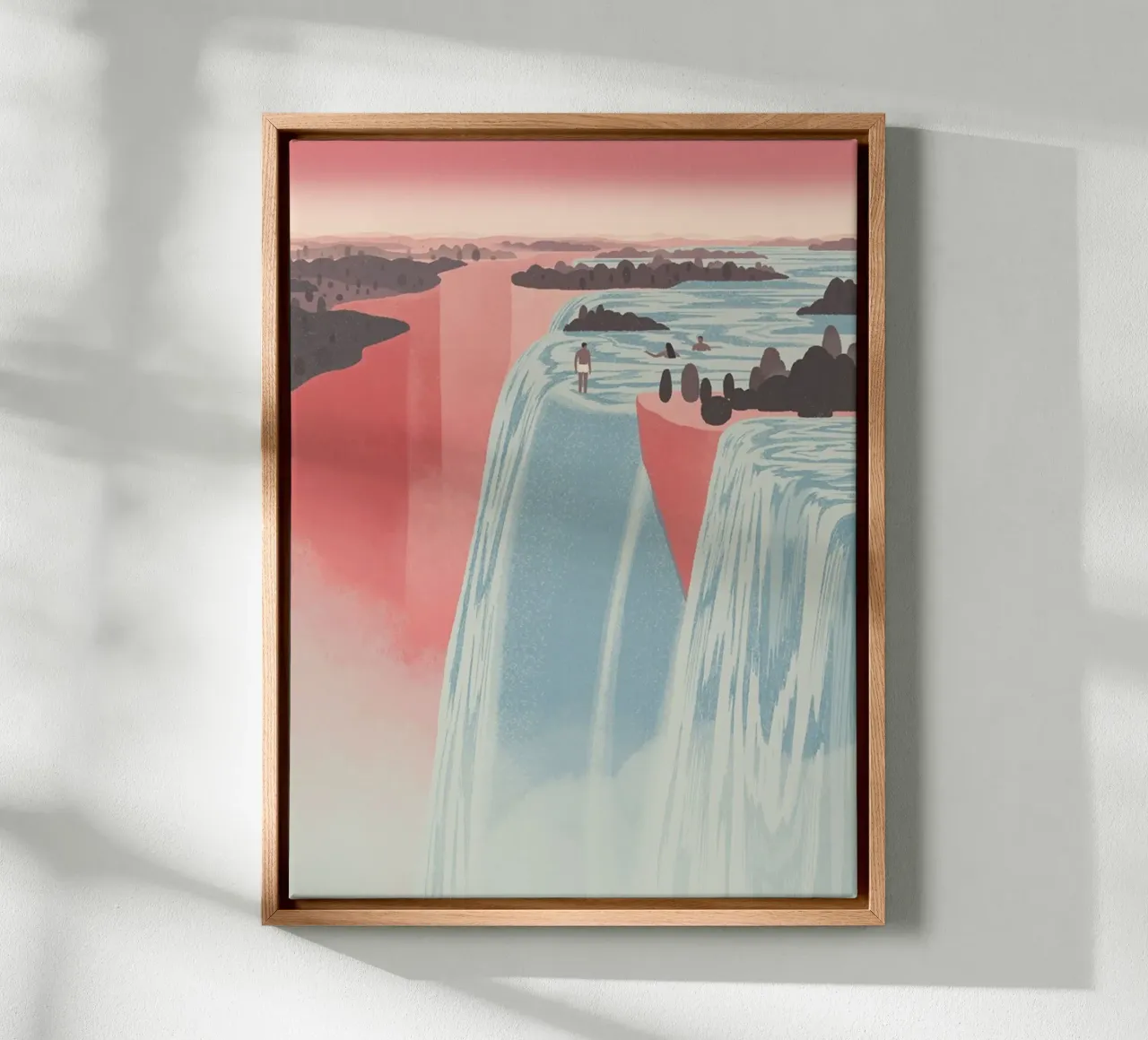 man in waterfall Leinwand mit Schattenfugenrahmen von panada