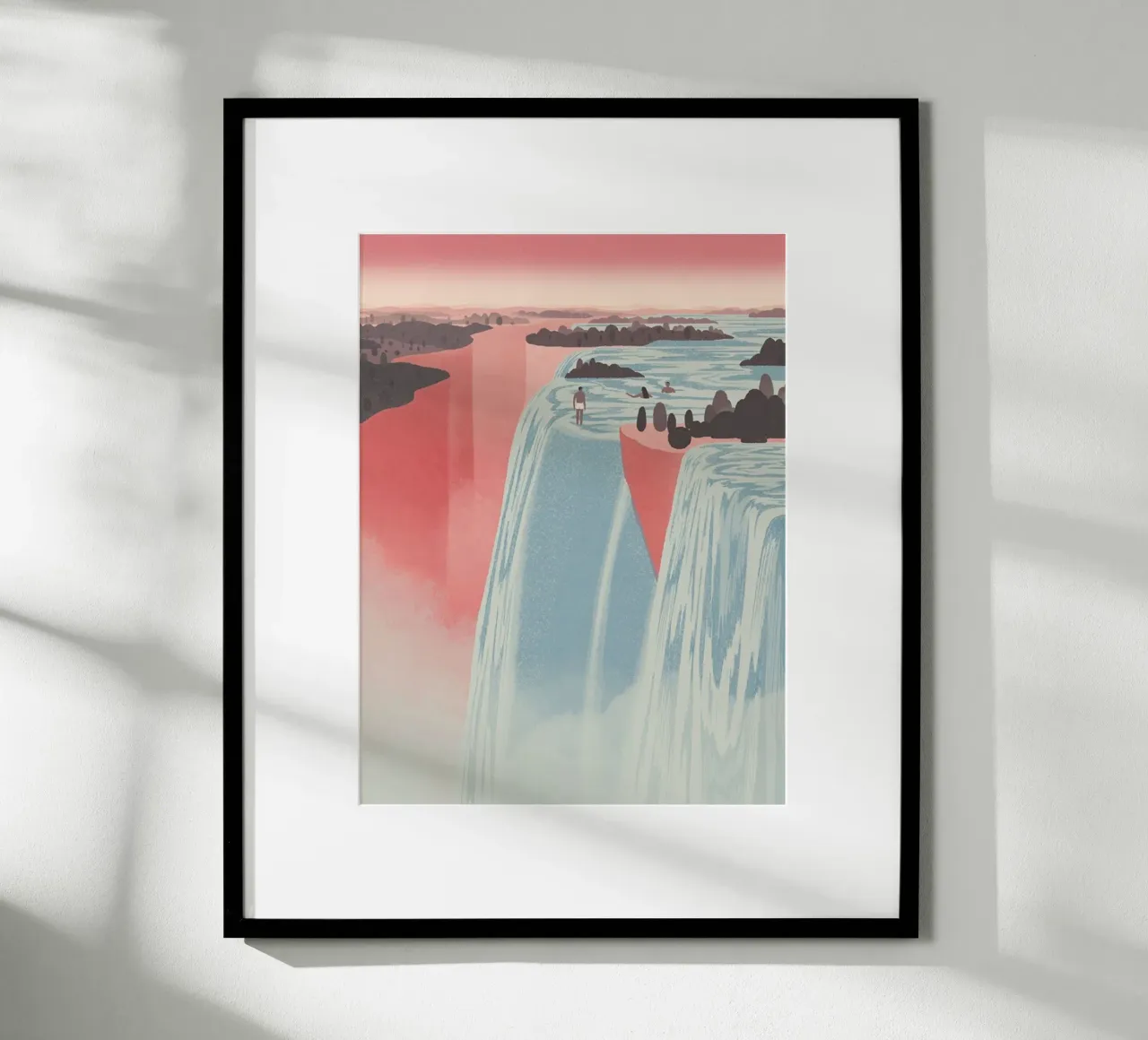 man in waterfall poster con telaio in alluminio da panada