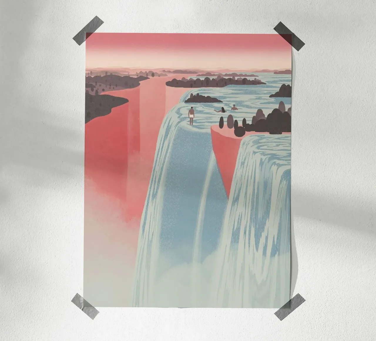 man in waterfall poster con telaio in alluminio da panada