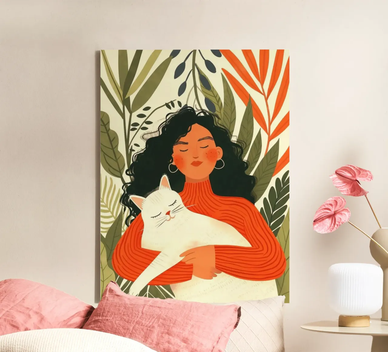 girl and cat in nature tela con Cornice a cassetta da huminity