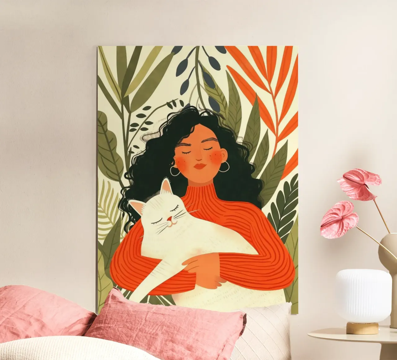 girl and cat in nature poster con telaio in legno da huminity