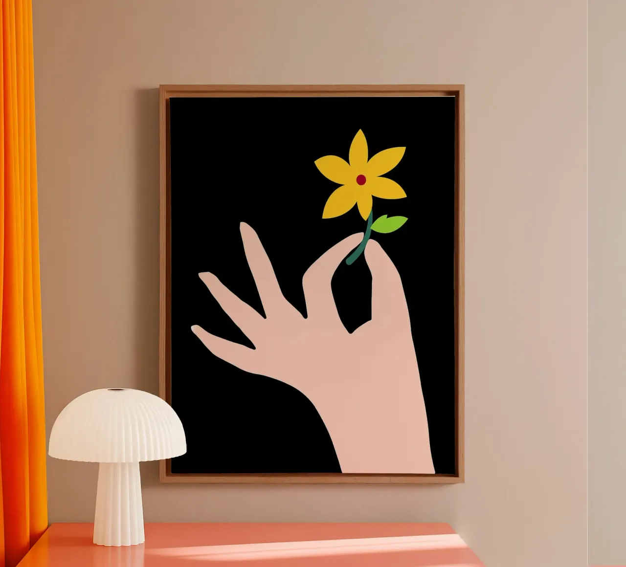 Hand die bloem vasthoudt canvas met Baklijst van Misaki Yamaguchi