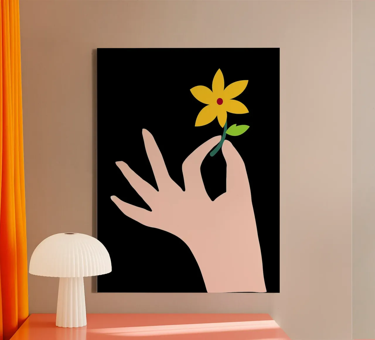 Hand die bloem vasthoudt canvas met Baklijst van Misaki Yamaguchi
