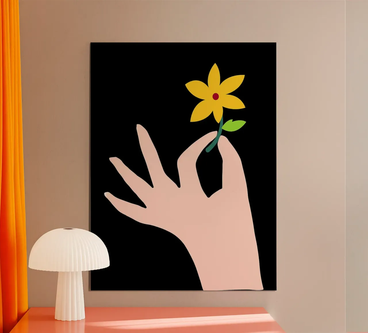 Mano che tiene il fiore poster con telaio in legno da Misaki Yamaguchi