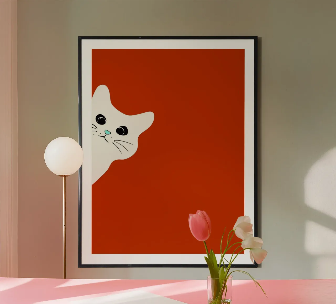 Gatto bianco su sfondo rosso poster da Misaki Yamaguchi