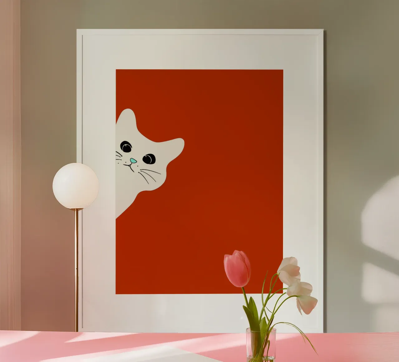Gatto bianco su sfondo rosso poster da Misaki Yamaguchi