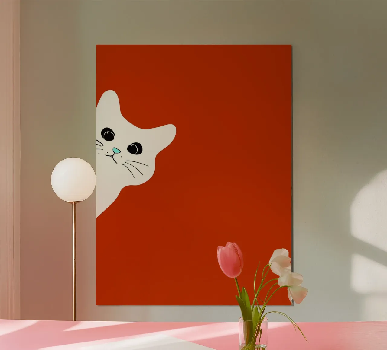 Gatto bianco su sfondo rosso poster da Misaki Yamaguchi