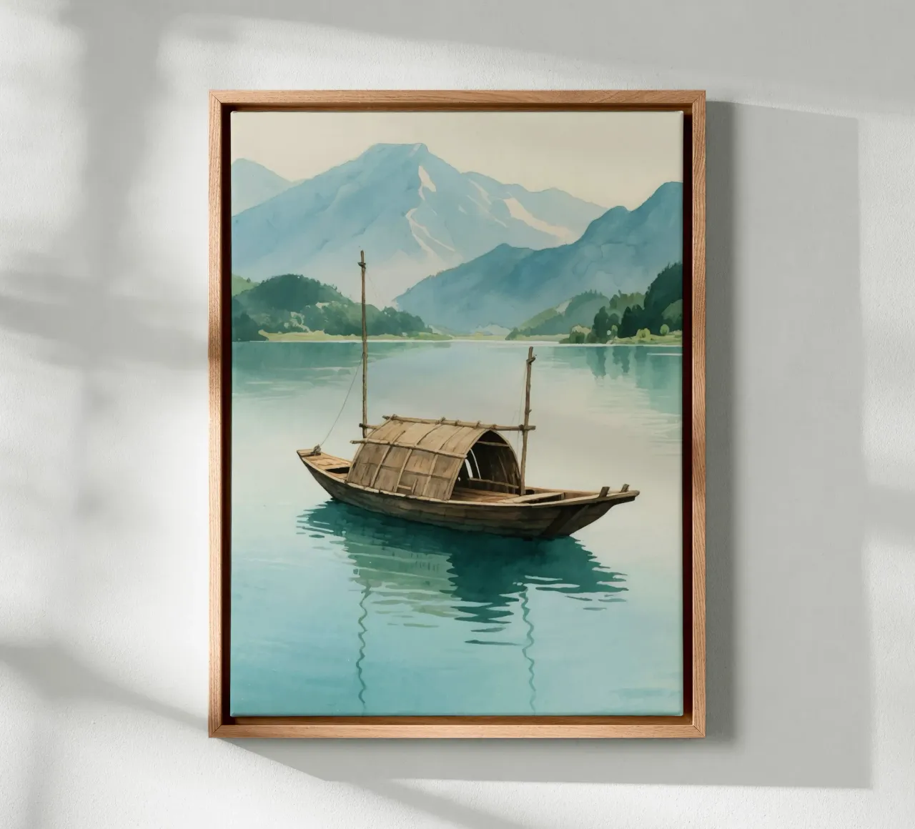 wooden boat in the middle of the lake tela con Cornice a cassetta da knowledge