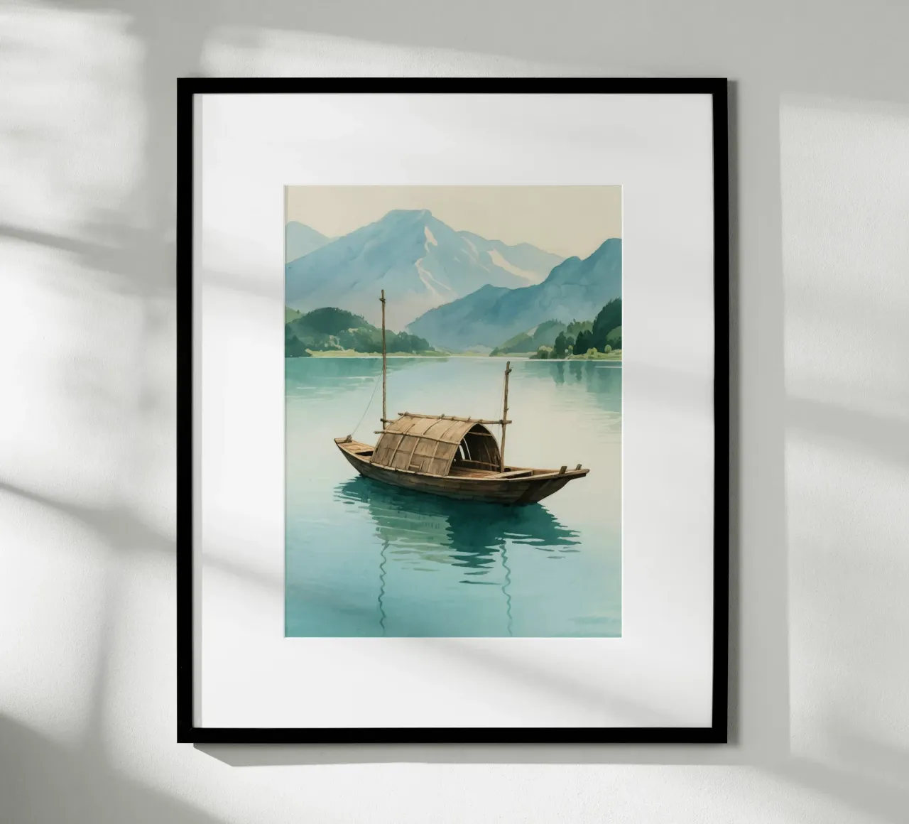 wooden boat in the middle of the lake poster da knowledge