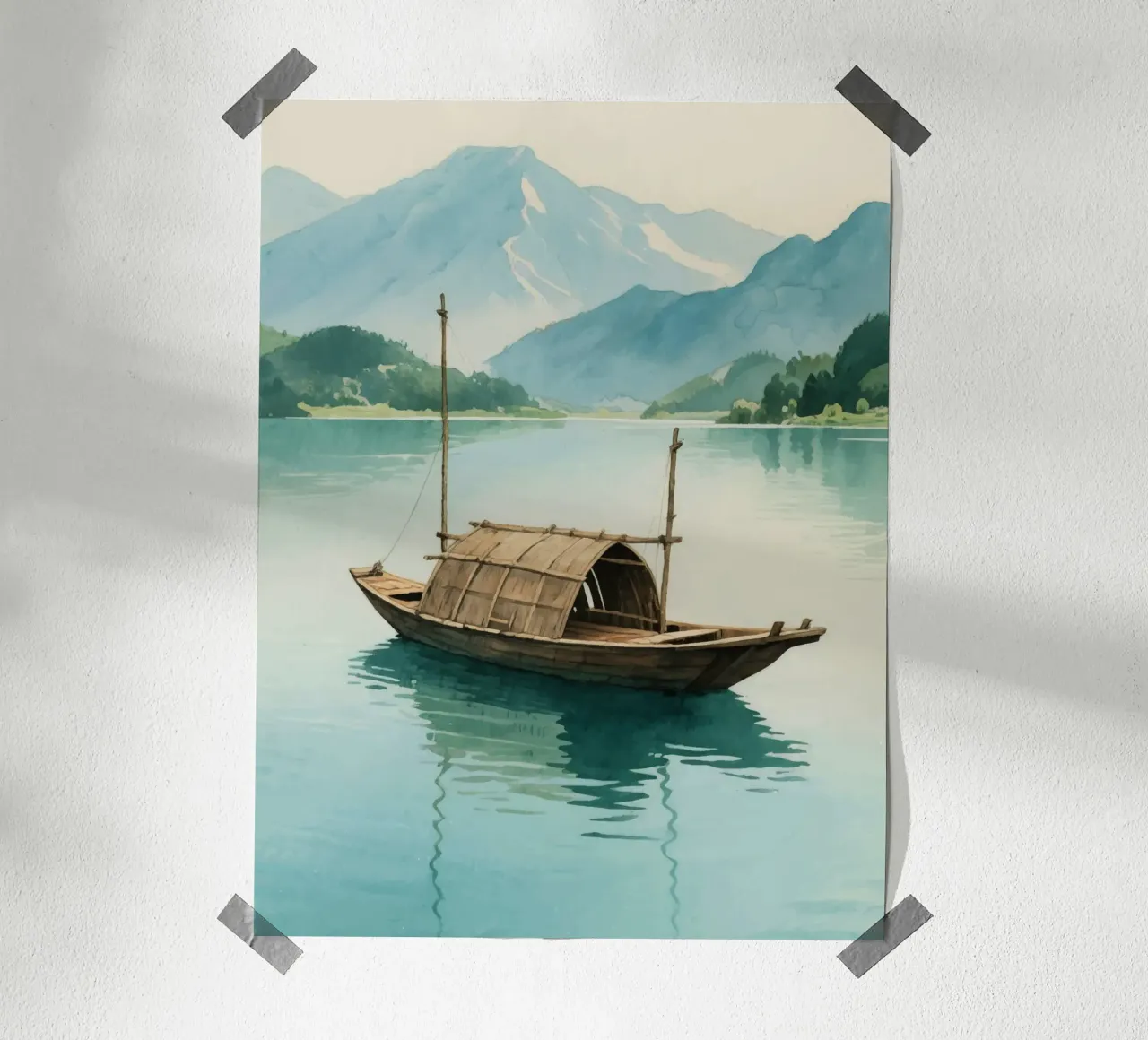 wooden boat in the middle of the lake poster da knowledge