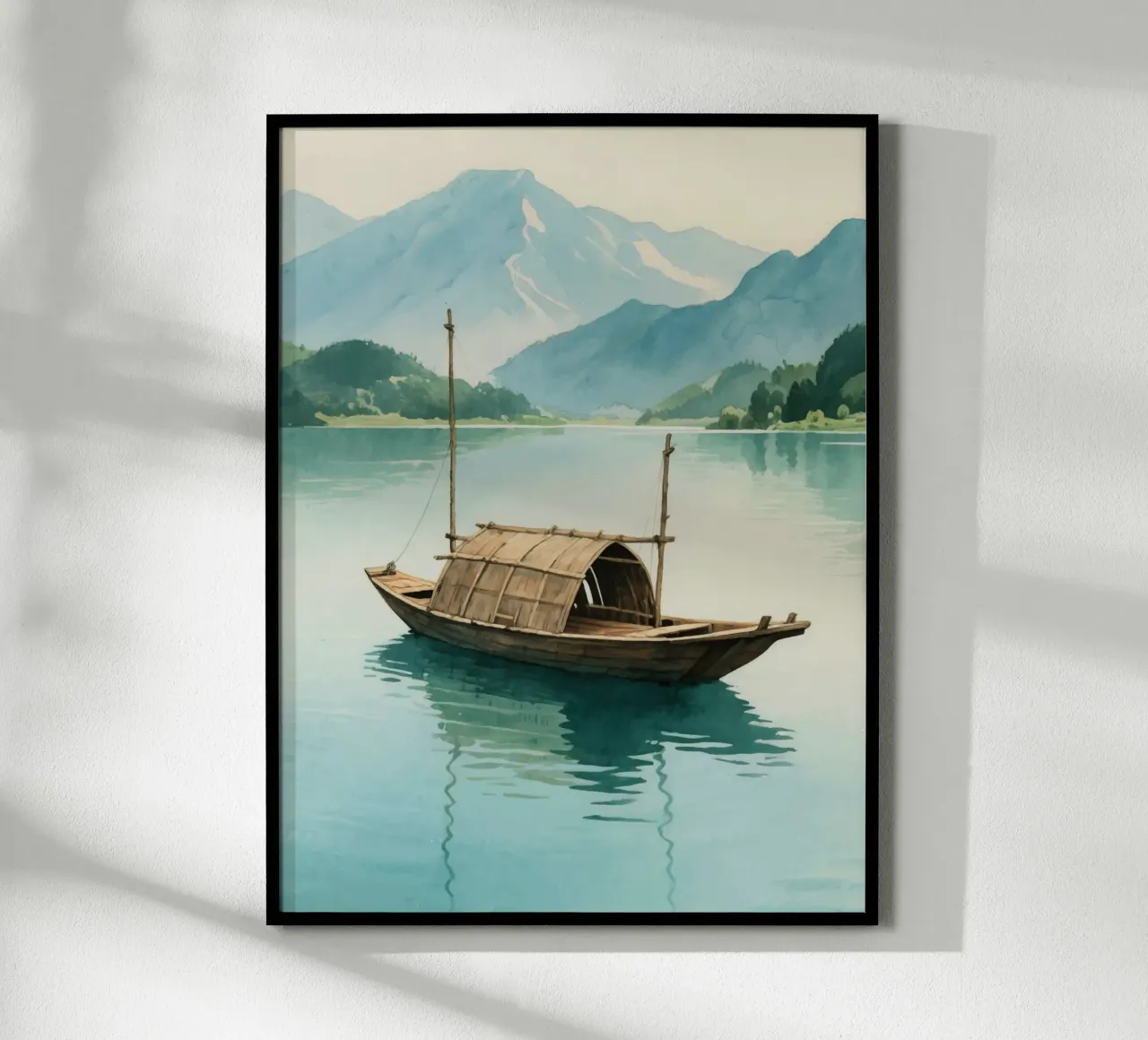 wooden boat in the middle of the lake poster da knowledge