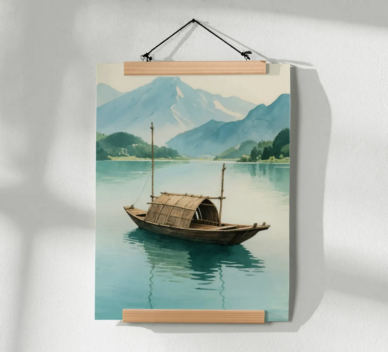 wooden boat in the middle of the lake poster da knowledge