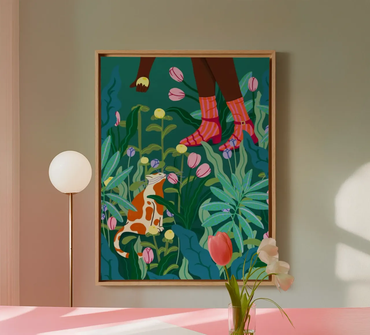 cat and the girl in garden canvas met Baklijst van melts