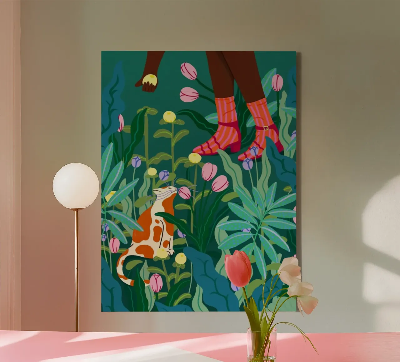 cat and the girl in garden canvas met Baklijst van melts