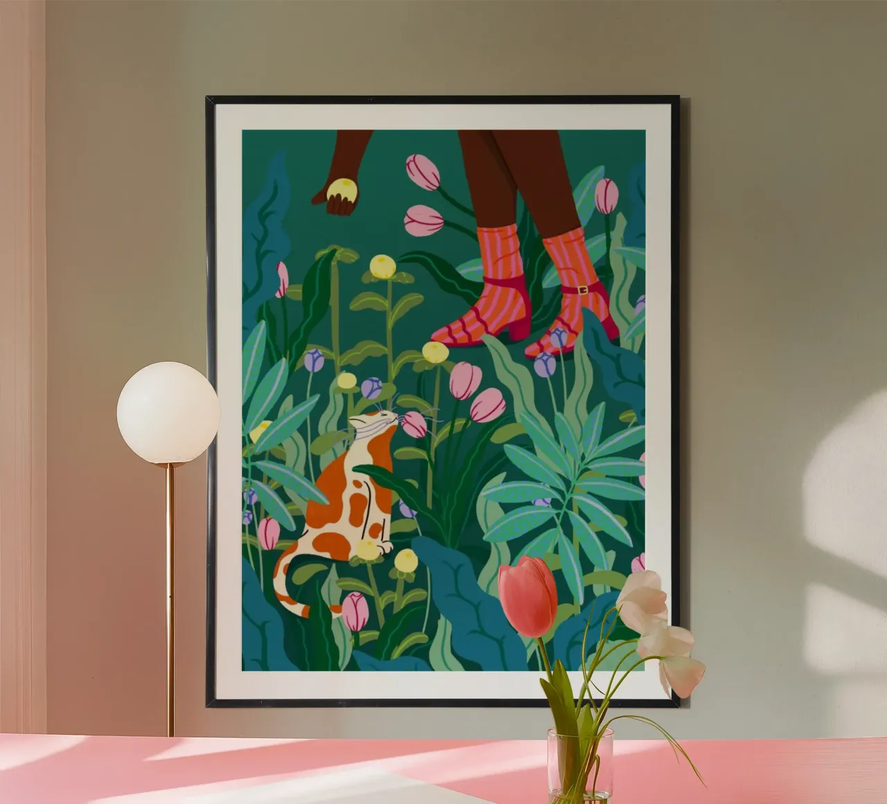 cat and the girl in garden poster da melts