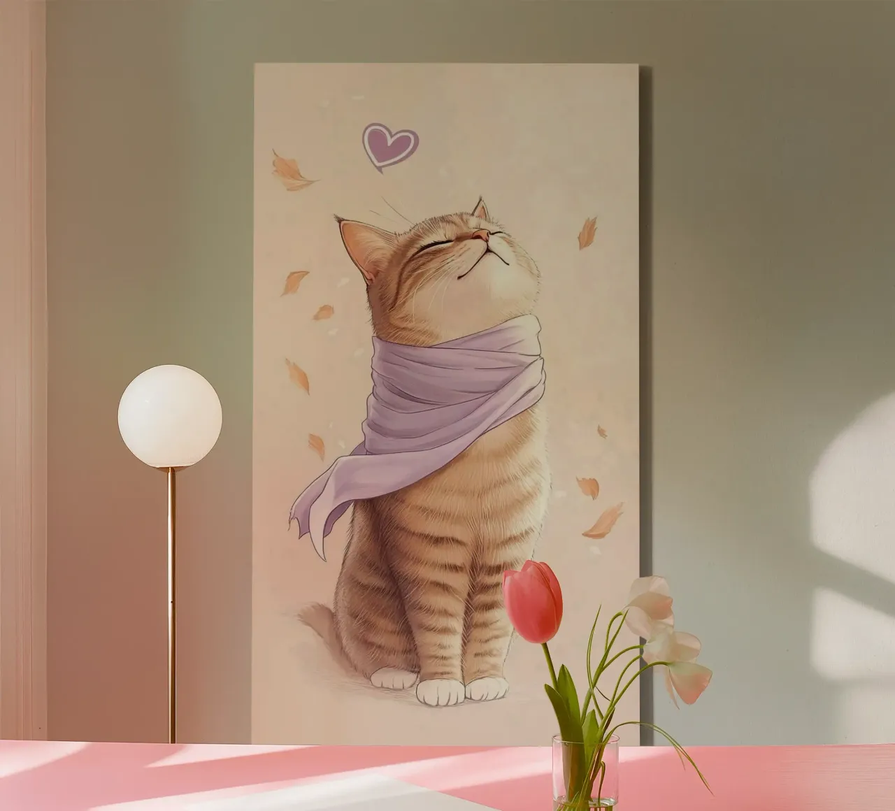 cat with pink tela con Cornice a cassetta da hamily