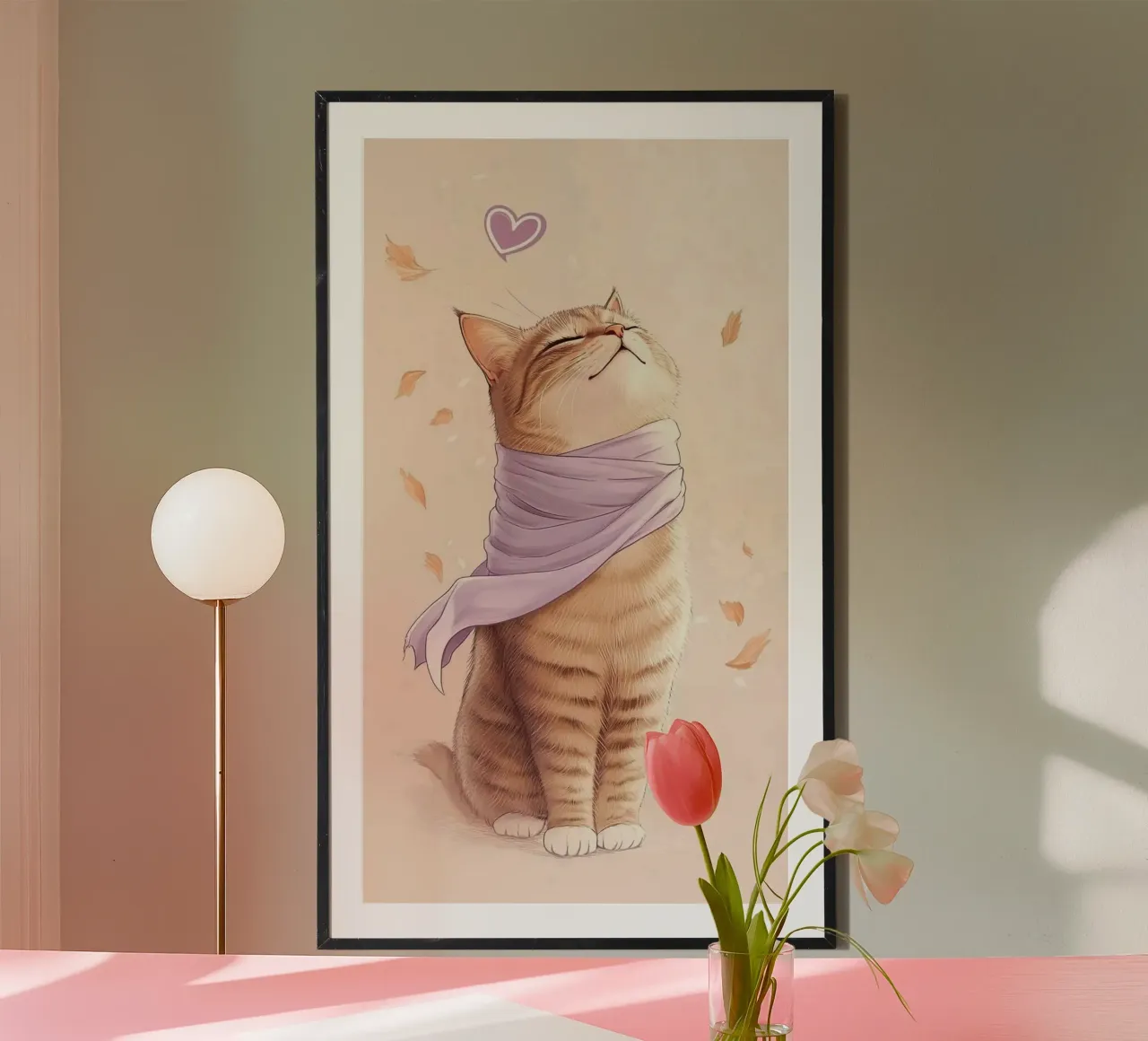cat with pink poster con telaio in plastica da hamily