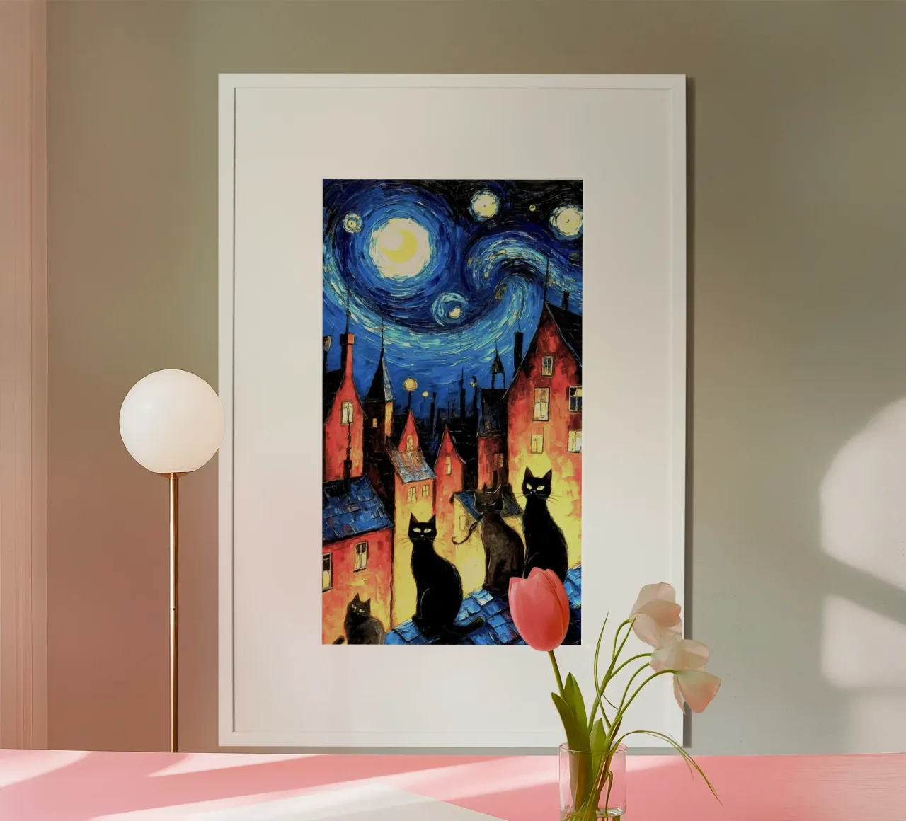 cats in night village poster da melts