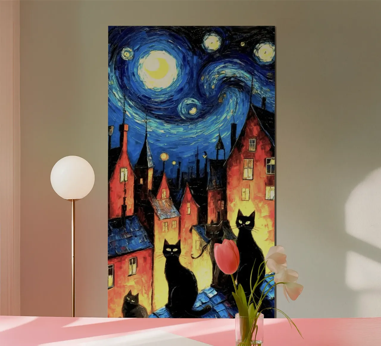 cats in night village poster da melts