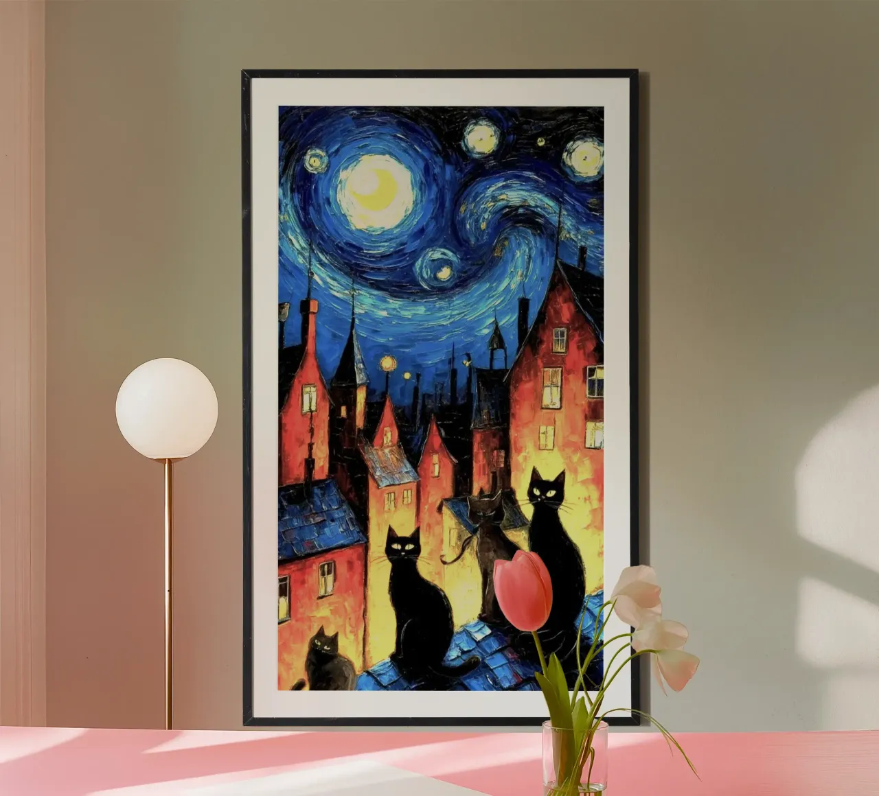 cats in night village poster da melts