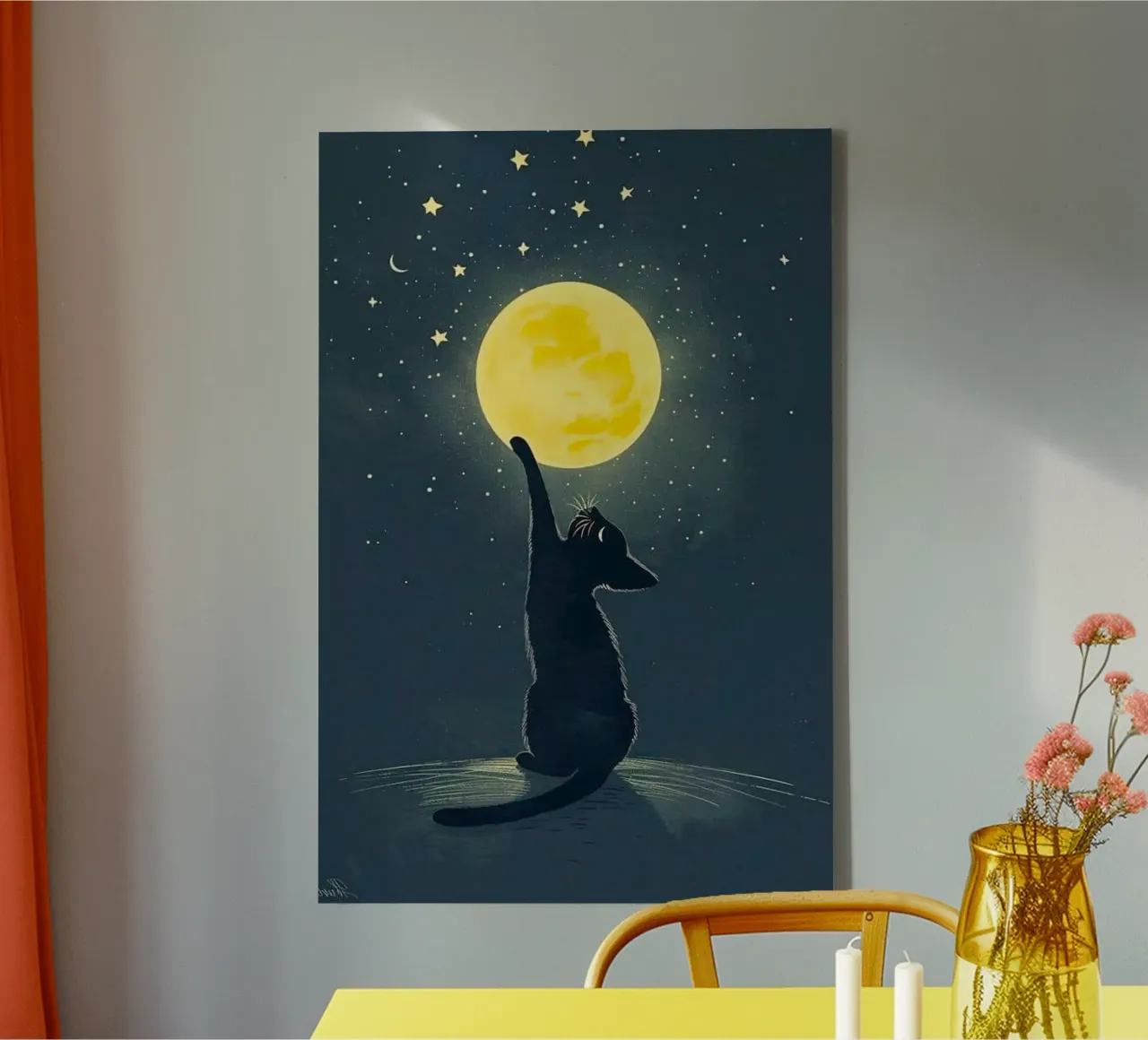 cat with moon canvas with Floater frame by hamily