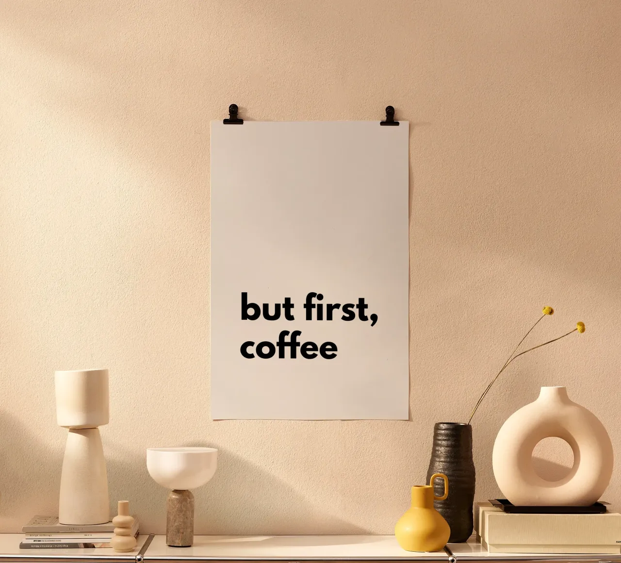but first coffee poster con telaio in plastica da Typo Designs