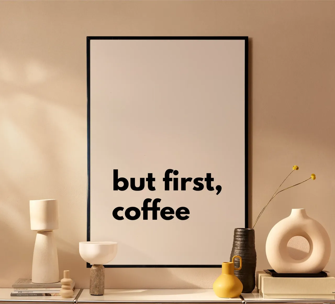 but first coffee poster con telaio in plastica da Typo Designs
