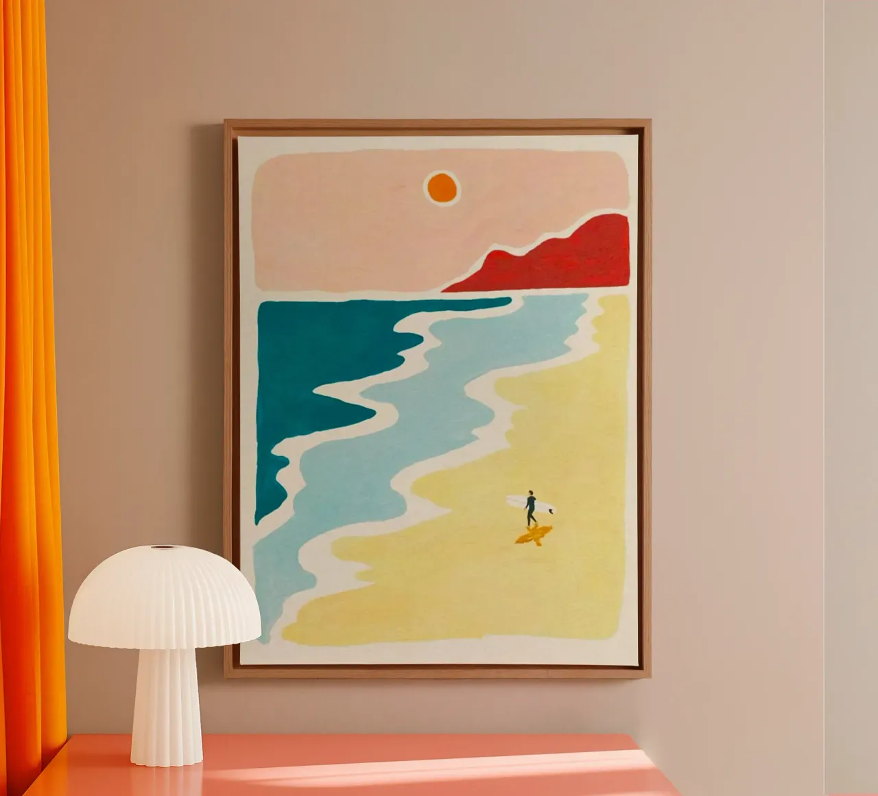 curve wave beach canvas with Floater frame by melts