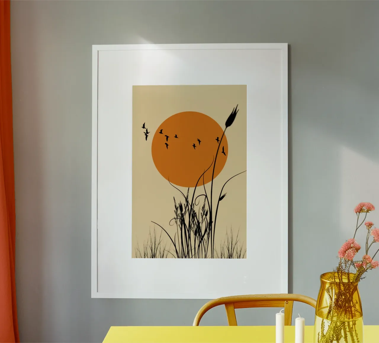 fly bird through sun poster con telaio in plastica da hamily