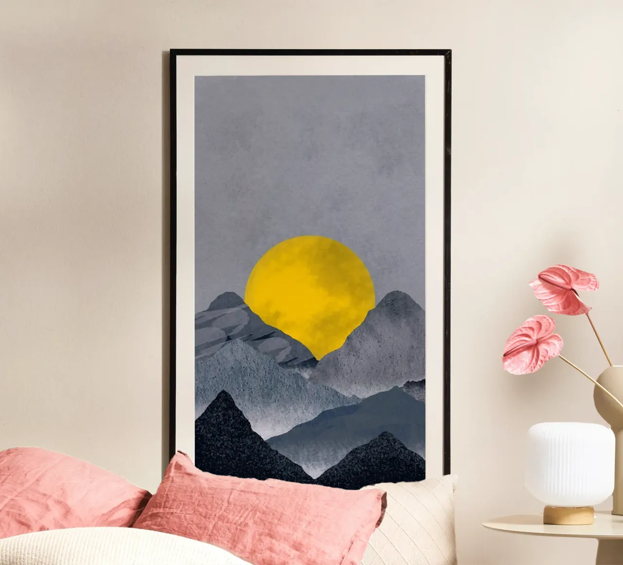 wave mountain and moon poster da hamily