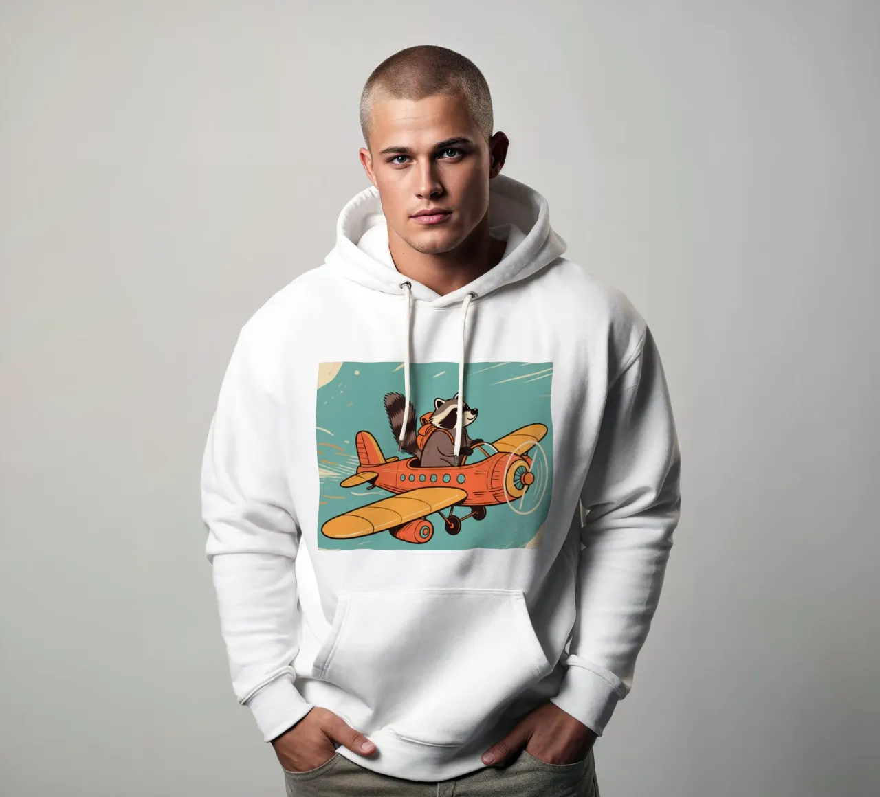 funny raccoon with plane felpa con cappuccio da knowledge