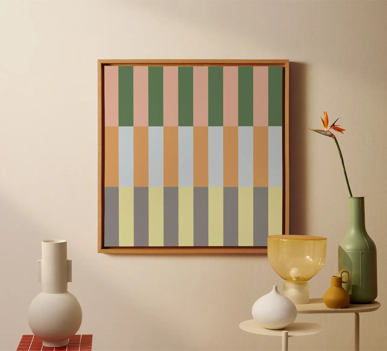 Multi Colored Stripes Pattern canvas with Floater frame by Paigaam Studio