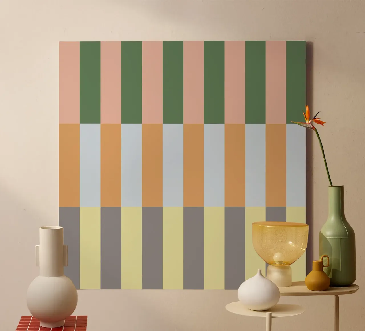 Multi Colored Stripes Pattern canvas with Floater frame by Paigaam Studio