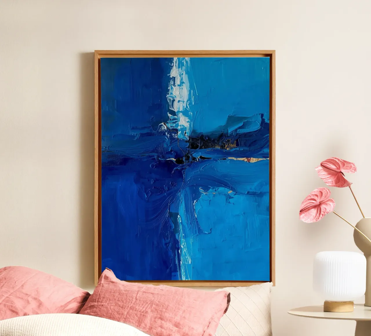 Stille Strömung – Farbverläufe in Blau canvas with Floater frame by Grünkraftwerk