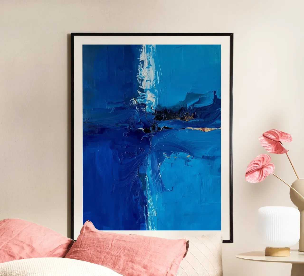 Stille Strömung – Farbverläufe in Blau poster con telaio in legno da Grünkraftwerk