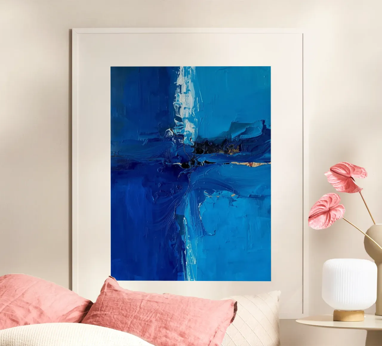 Stille Strömung – Farbverläufe in Blau poster con telaio in legno da Grünkraftwerk