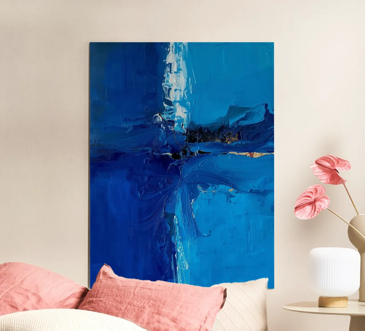 Stille Strömung – Farbverläufe in Blau poster con telaio in legno da Grünkraftwerk