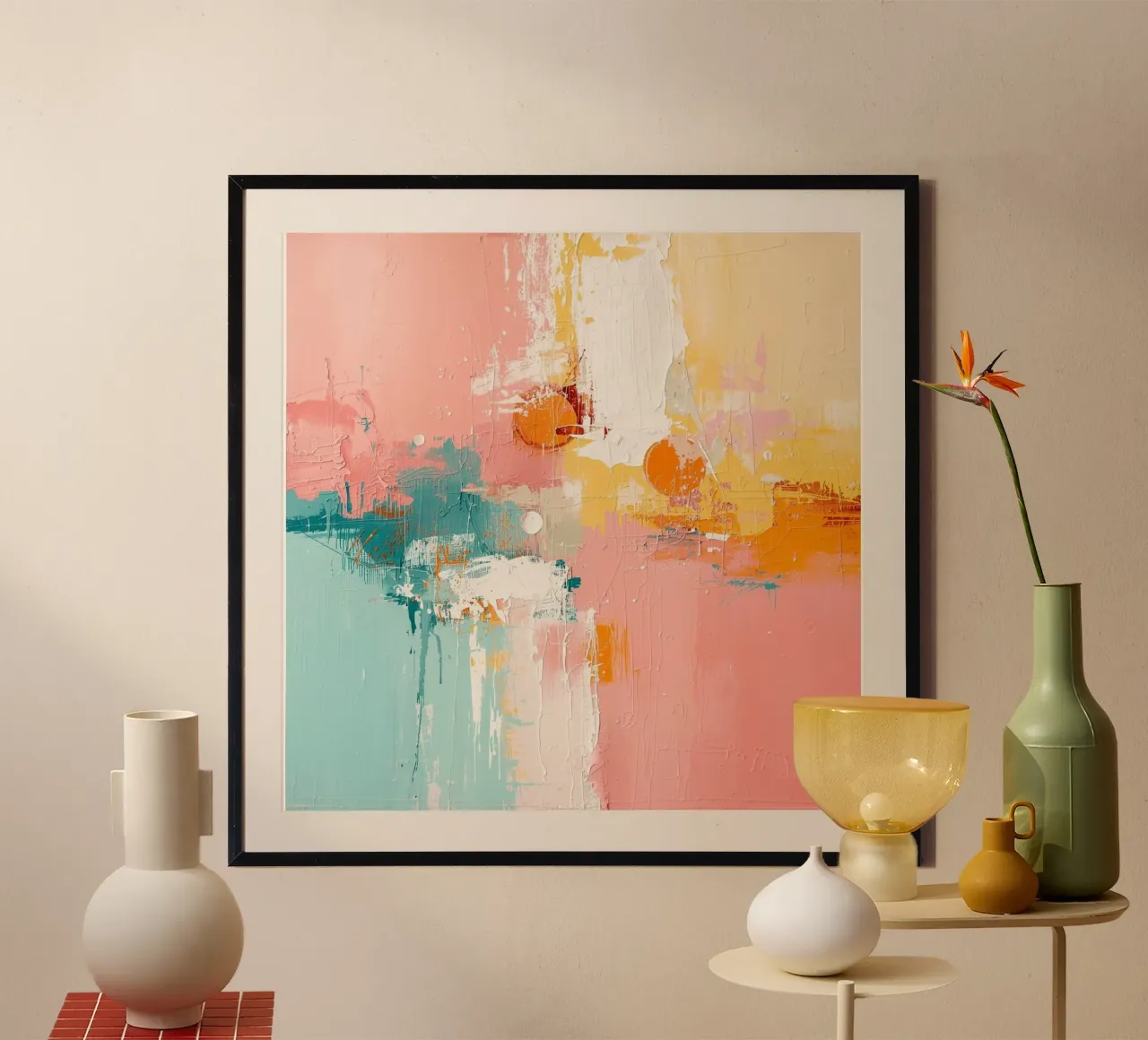 Pastellpoesie – Abstrakte Malerei in Rosa, Lachs & Türkis poster da Grünkraftwerk